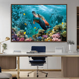 38661-MGV-CV-36X24-Sea Turtle Wall Art Canvas Print, Framed Ocean Wildlife Art Picture Print, Turtle Perfect Coastal Nature Decor Artwork