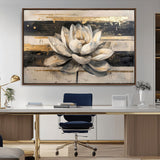 18807-MGV-CV-36X24-Lotus Flower Wall Art Canvas Print, Framed Abstract Lotus Art Picture Print, White Lotus Flower Perfect Abstract Floral Decor