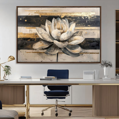 18807-MGV-CV-36X24-Lotus Flower Wall Art Canvas Print, Framed Abstract Lotus Art Picture Print, White Lotus Flower Perfect Abstract Floral Decor