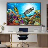 44772-MGV-CV-36X24-Underwater Sea Turtle Wall Art – Vibrant Coral Reef and Tropical Fish Canvas Print, Ocean Marine Life Decor for Living Room,