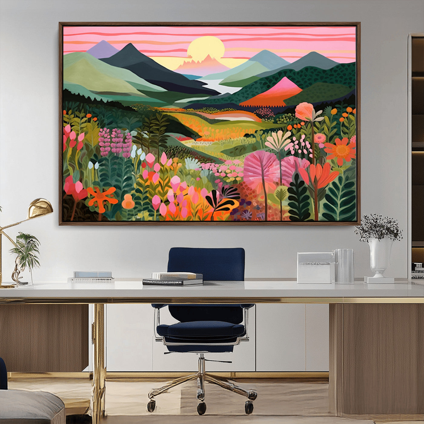 99638-MGV-CV-36X24-Sunset Meadow Wall Art – Panoramic Mountain Landscape with Wildflowers Canvas Print, Vibrant Nature Decor for Living Room, Bedroom