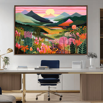 99638-MGV-CV-36X24-Sunset Meadow Wall Art – Panoramic Mountain Landscape with Wildflowers Canvas Print, Vibrant Nature Decor for Living Room, Bedroom