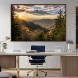 73692479-MGV-CV-36X24-Smoky Mountains Wall Art Canvas Print, Framed Forest Mountain Art Picture Print, Spring Mountain Perfect Spring Style Decor