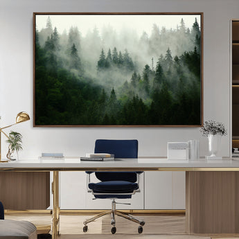 167720496-MGV-CV-36X24-Misty Forest Wall Art – Serene Evergreen Trees Canvas Print, Foggy Mountain Nature Landscape Decor for Bedroom, Living Room or