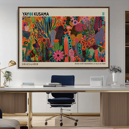 40791-MGV-CV-36X24-Kusama Inspired Wall Art – Vibrant Abstract Floral Jungle Canvas Print, Bold Pop Art Botanical Decor for Living Room, Bedroom, or