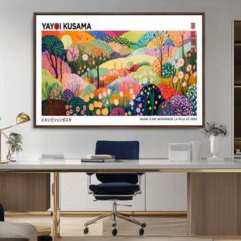 75201-MGV-CV-36X24-Yayoi Kusama Floral Wall Art – Vibrant Abstract Landscape Canvas Print, Modern Pop Art Poster for Living Room, Bedroom, or Gallery