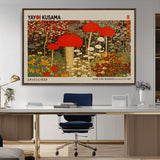 38013-MGV-CV-36X24-Yayoi Kusama Inspired Mushroom Garden Wall Art – Whimsical Botanical Canvas Print, Surreal Nature Poster, Fantasy Floral Artwork