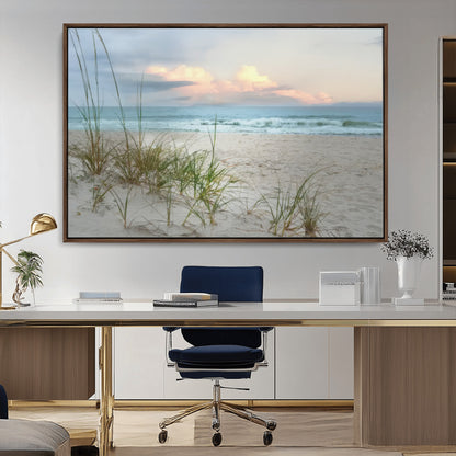 Test1001-MGV-CV-36X24-Coastal Beach Wall Art – Panoramic Ocean Waves and Sandy Dunes Canvas Print, Serene Seascape with Sea Oats for Relaxing Home or