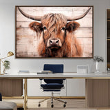 93730-MGV-CV-36X24-Scottish Cow Wall Art Canvas Print, Framed Longhorn Cow Art Picture Print, Highland Cattle Perfect Rustic Farmhouse Decor Artwork