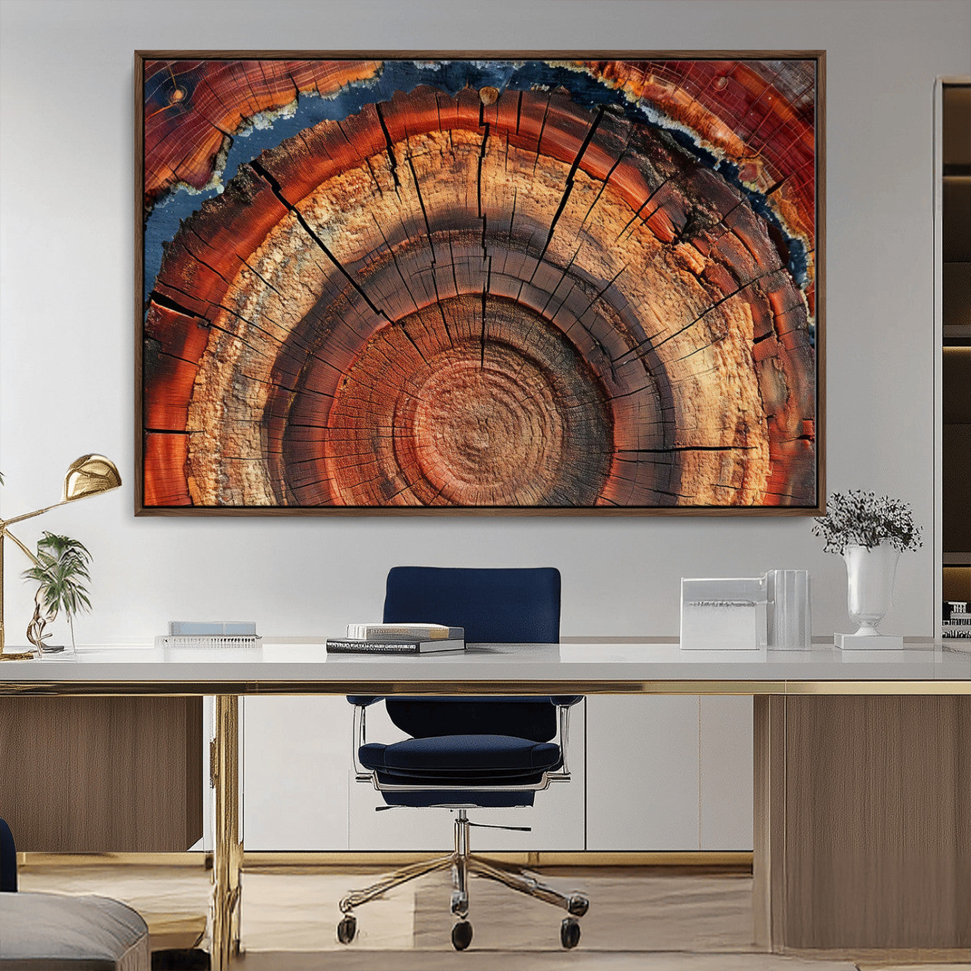 28555-MGV-FC-36X24_Walnut-Tree Ring Wall Art – Rustic Wood Grain Canvas Print, Natural Texture Abstract Artwork Poster for Living Room, Bedroom, Office,