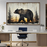 83875-MGV-CV-36X24-Sunset Bear Wall Art – Rustic Wildlife Canvas Print with Forest Silhouette, Cabin Lodge Decor for Living Room or Office