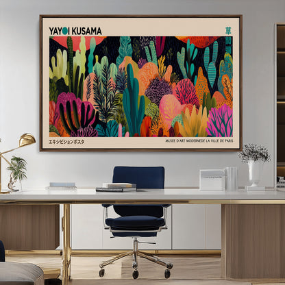 45711-MGV-CV-36X24-Yayoi Kusama Wall Art Canvas Print, Framed Abstract Yayoi Kusama Art Picture Print, Japanese Wabi Sabi Perfect Modern Abstract