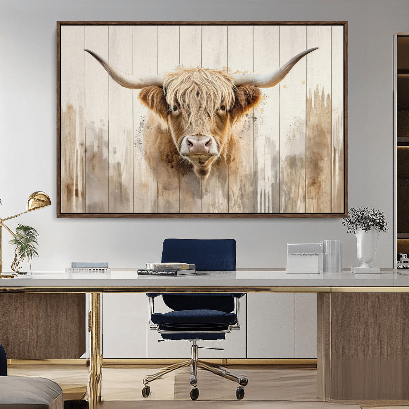 83059-MGV-CV-36X24-Highland Cow Wall Art – Rustic Farmhouse Animal Canvas Print, Country Style Watercolor Painting Poster for Living Room, Bedroom,