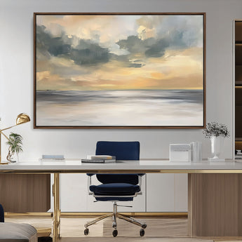 45544-MGV-CV-36X24-Ocean Sunset Wall Art – Serene Seascape Canvas Print with Golden Sky and Calm Water, Coastal Beach Artwork for Living Room,