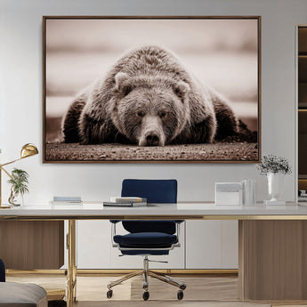 20611-MGV-CV-36X24-Grizzly Bear Wall Art – Majestic Wildlife Sepia Canvas Print, Rustic Nature Animal Artwork for Cabin, Lodge, Living Room, Bedroom,