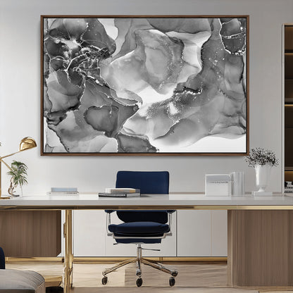 15911-MGV-CV-36X24-Black and White Abstract Wall Art – Modern Ink Swirl Canvas Print, Minimalist Contemporary Painting for Living Room, Bedroom,