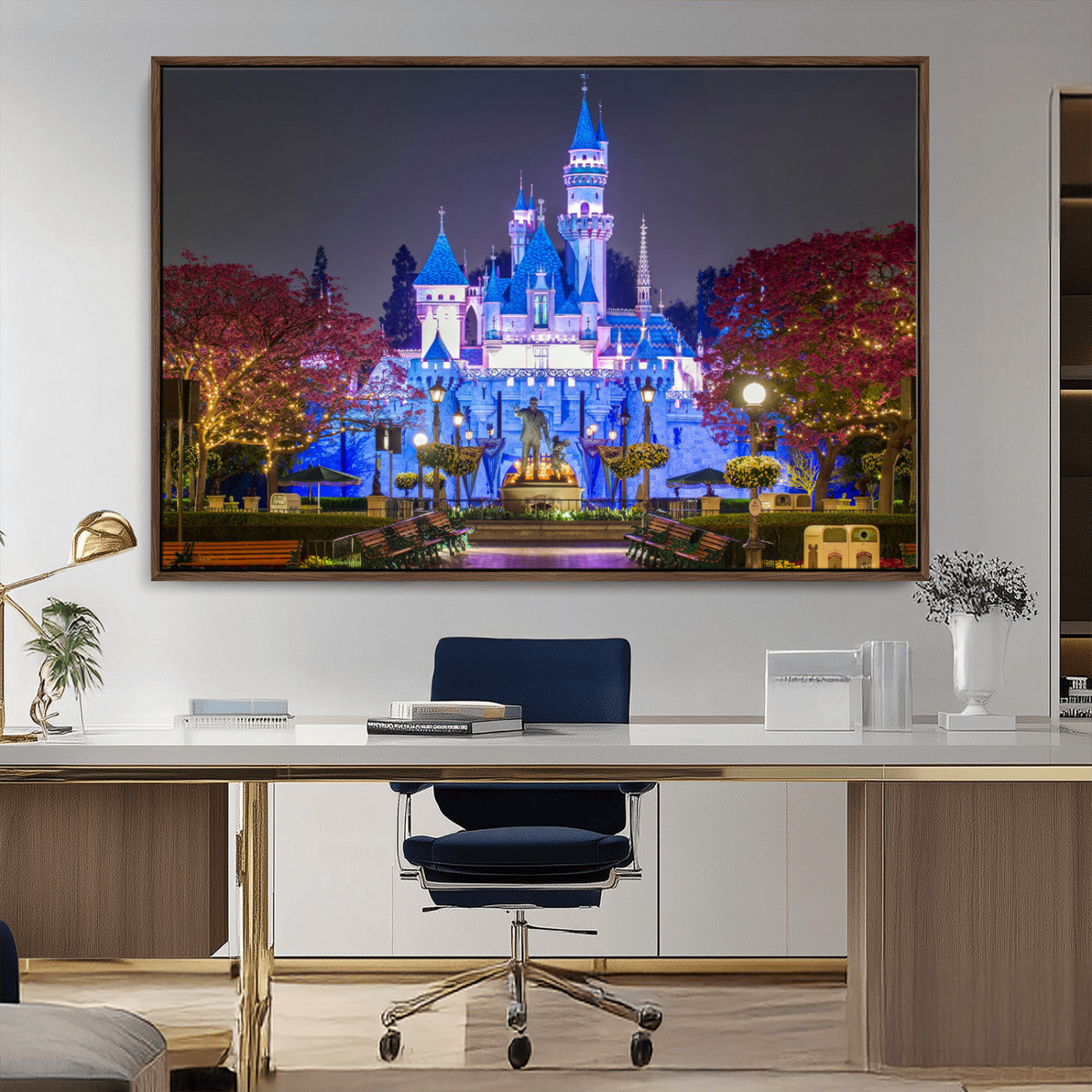 66710-MGV-CV-36X24-Enchanted Castle Wall Art – Magical Night Scene Canvas Print with Glowing Lights, Fantasy Architecture Artwork for Living Room,