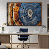 10583-MGV-CV-36X24-Tree Ring Wall Art – Abstract Wood Grain Canvas Print with Blue and Brown Tones, Nature Inspired Rustic Artwork for Living Room,