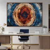 90395-MGV-CV-36X24-Tree Ring Wall Art – Abstract Wood Grain Canvas Print with Fiery Red and Blue Tones, Bold Rustic Nature Inspired Artwork Decor for