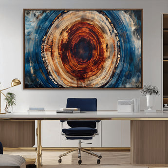 90395-MGV-CV-36X24-Tree Ring Wall Art – Abstract Wood Grain Canvas Print with Fiery Red and Blue Tones, Bold Rustic Nature Inspired Artwork Decor for