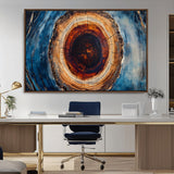 30457-MGV-CV-36X24-Tree Ring Wall Art – Abstract Wood Grain Canvas Print with Brown and Blue Swirl, Rustic Nature Inspired Artwork for Living Room,