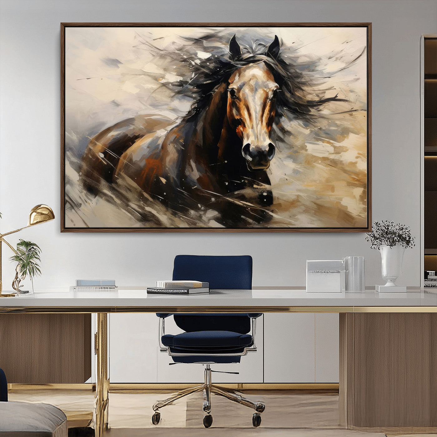 53001-MGV-CV-36X24-Wild Horse Wall Art – Majestic Stallion Canvas Print with Flowing Mane, Rustic Western Style Painting for Living Room, Office or