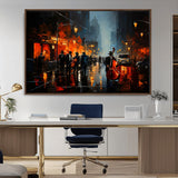 46538-MGV-CV-36X24-Urban Jazz Night Wall Art – Dramatic Music Canvas Print with Double Bass and Street Musicians, Modern City Scene Artwork for