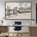 60292-MGV-CV-36X24-Central Park Winter Wall Art – Snowy Bow Bridge Canvas Print, Scenic New York City Landscape Photography for Living Room, Bedroom