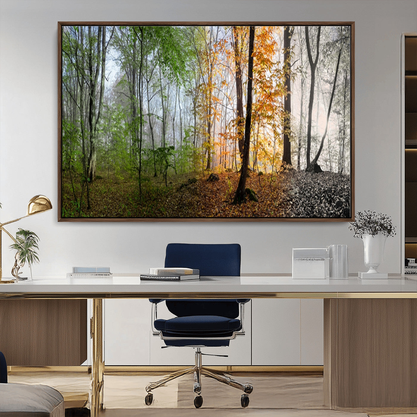 95317-MGV-CV-36X24-Four Seasons Forest Wall Art – Panoramic Nature Canvas Print Showing Spring, Summer, Autumn and Winter Landscape for Living Room,