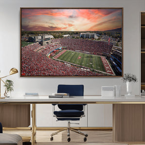 51135-MGV-CV-36X24-Indiana Hoosiers Stadium Wall Art – Panoramic Football Canvas Print with Game Day Crowd and Sunset Sky, Sports Artwork for Man