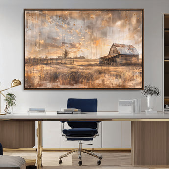 FARM2-MGV-CV-36X24-Rustic Farmhouse Wall Art Canvas Print, Framed Old Barn Art Picture Print, Southwestern Farmhouse Perfect Rustic Decor Artwork