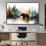 50308-MGV-CV-36X24-Abstract Rustic Bear Wall Art – Forest and Mountain Scene Canvas Print, Nature Artwork for Modern Farmhouse or Log Cabin Decor