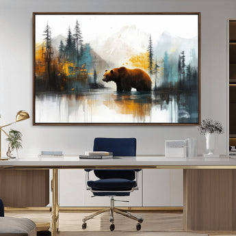50308-MGV-CV-36X24-Abstract Rustic Bear Wall Art – Forest and Mountain Scene Canvas Print, Nature Artwork for Modern Farmhouse or Log Cabin Decor