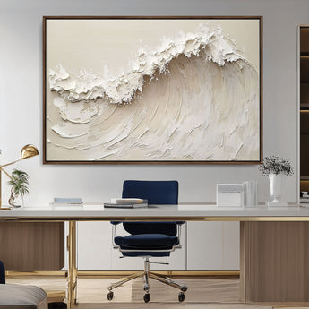 45175-MGV-CV-36X24-Textured Wave Wall Art Canvas Print, Framed Minimal Seascape Art Picture Print, Elegant Wave Perfect Modern Coastal Decor Artwork