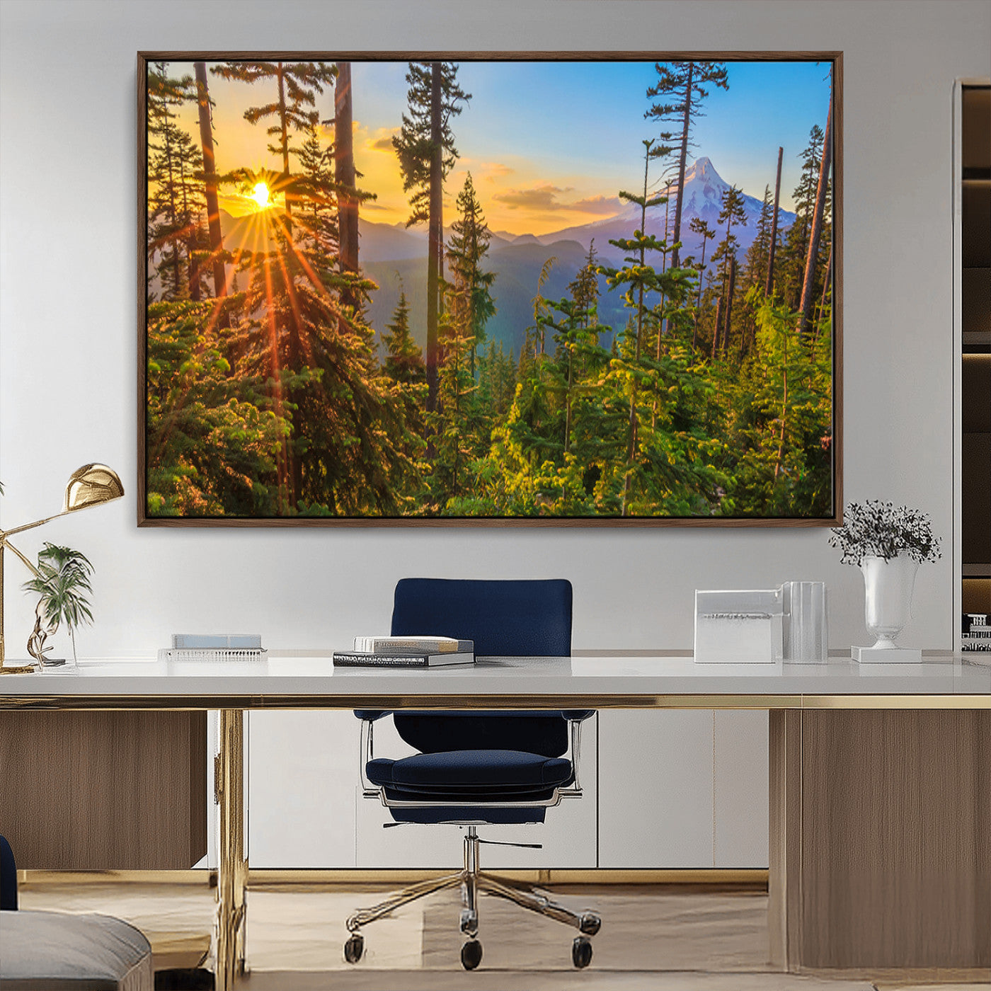 83544043-MGV-CV-36X24-Forest Sunset Wall Art Canvas Print, Framed Sunset Trees Art Picture Print, Green Pines Perfect Rustic Nature Decor Artwork