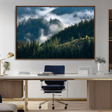 84598503-MGV-CV-36X24-Misty Forest Wall Art Canvas Print, Framed Pine Hills Art Picture Print, Moody Hills Perfect Moody Woodland Decor Artwork