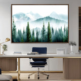 16716676-MGV-CV-36X24-Pine Forest Wall Art Canvas Print, Framed Misty Mountains Art Picture Print, Foggy Trees Perfect Moody Forest Decor Artwork
