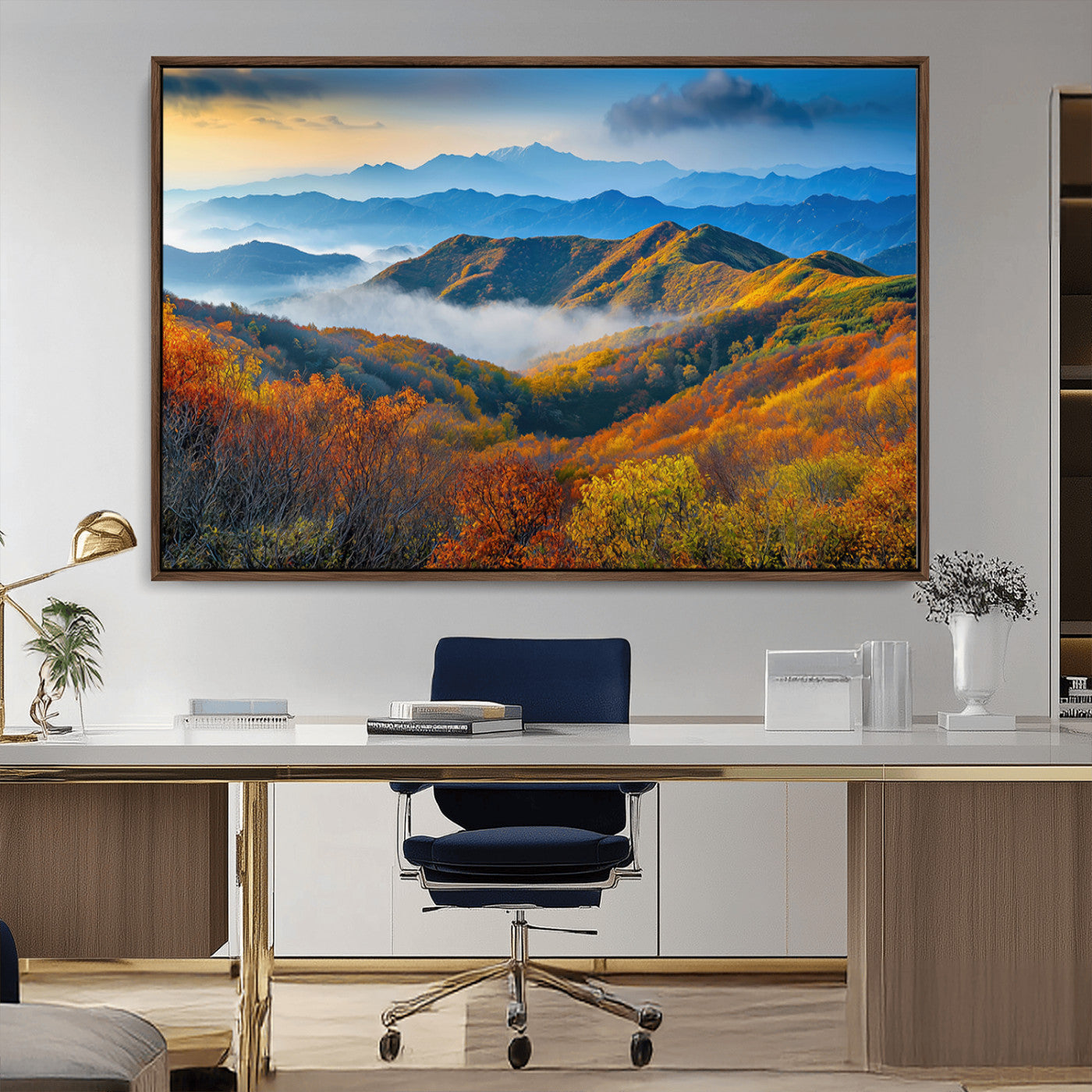 86772247-MGV-CV-36X24-Autumn Mountains Wall Art Canvas Print, Framed Fall Foliage Art Picture Print, Vibrant Hills Perfect Vibrant Nature Decor Artwork
