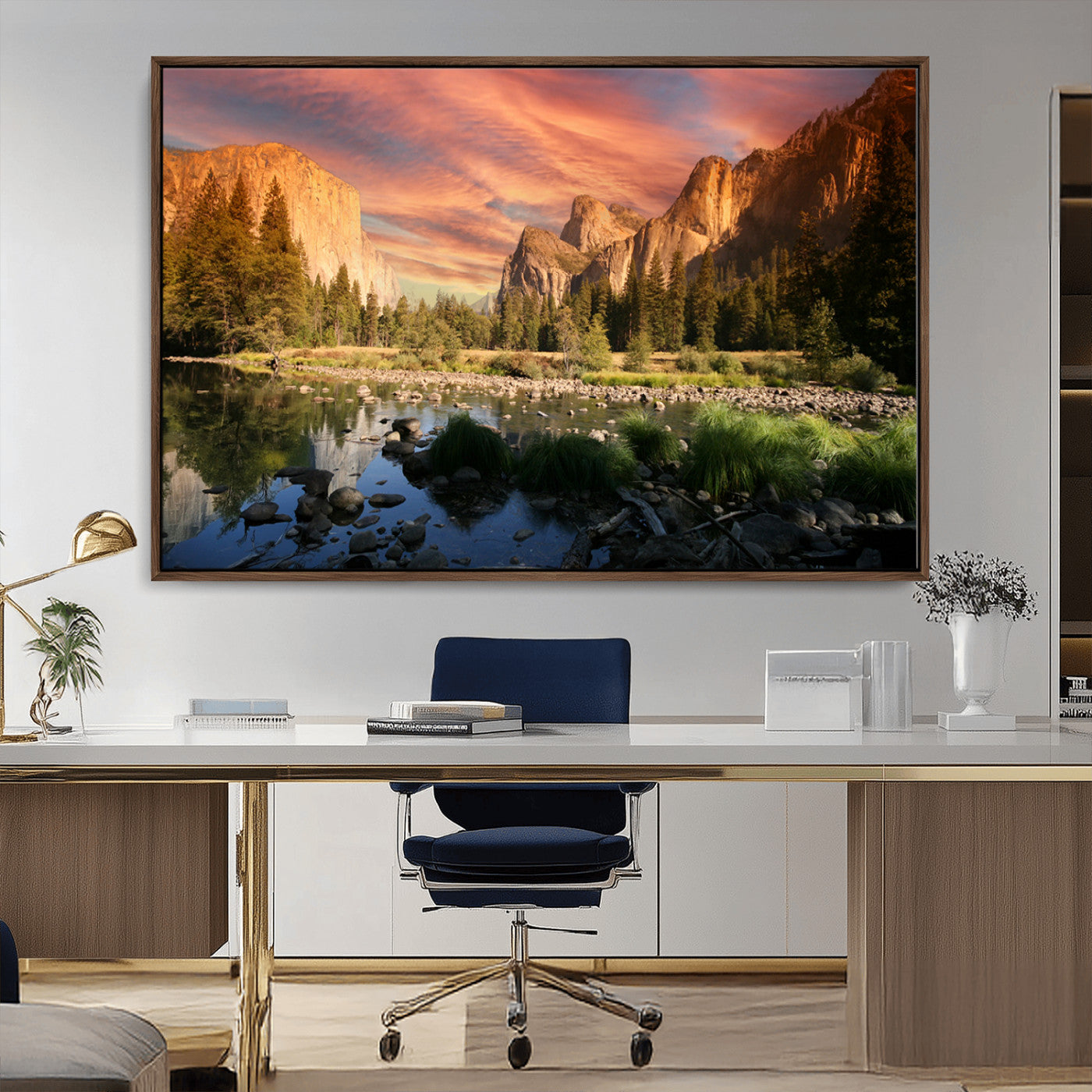 31199457-MGV-CV-36X24-Yosemite Valley Wall Art Canvas Print, Framed El Capitan Art Picture Print, Sunset Sky Perfect Vibrant Western Decor Artwork