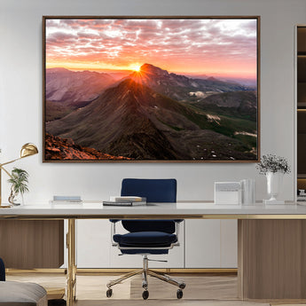 50957419-MGV-CV-36X24-Mountain Sunrise Wall Art Canvas Print, Framed Alpine Ridge Art Picture Print, Mountain Range Perfect Vibrant Rustic Decor Artwork