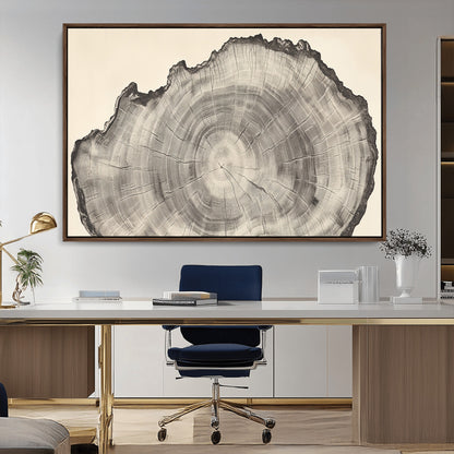 98921313-MGV-CV-36X24-Tree Ring Wall Art Canvas Print, Framed Wood Slice Art Picture Print, Minimalist Wood Perfect Rustic Academic Decor Artwork