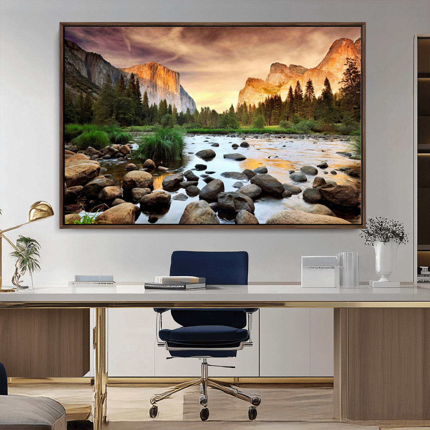 90956031-MGV-CV-36X24-Yosemite Valley Wall Art – Scenic Mountain River Landscape Canvas Print, Nature Photography for Living Room, Bedroom, Cabin,