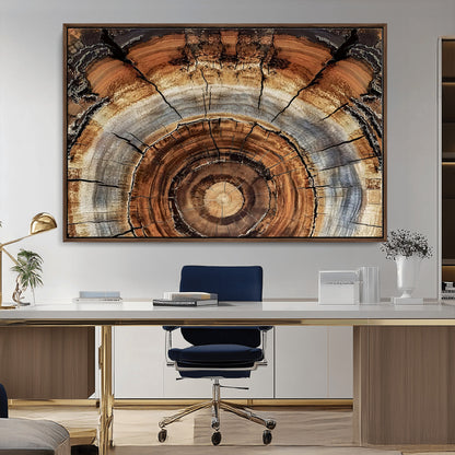 15184146-MGV-FC-36X24_Walnut-Tree Rings Wall Art Canvas Print, Framed Wood Texture Art Picture Print, Rustic Pattern Perfect Rustic Organic Decor Artwork