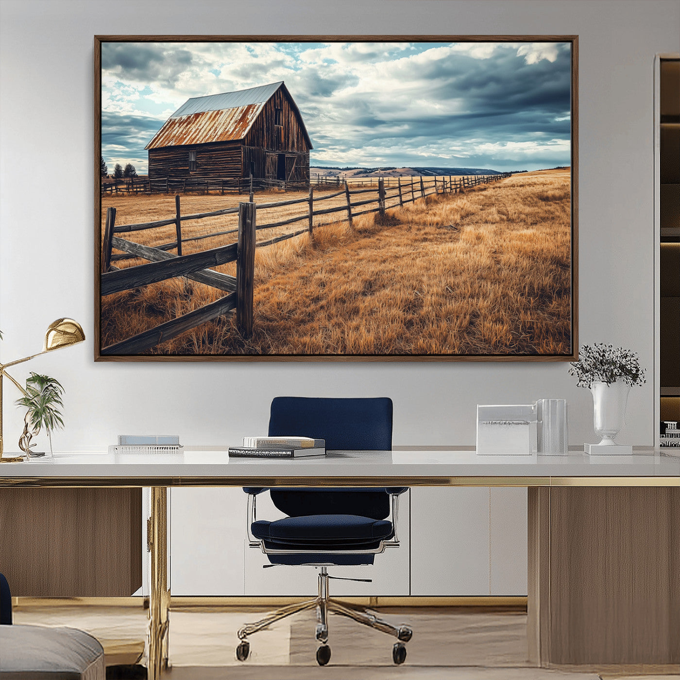 69356982-MGV-CV-36X24-Old Barn Wall Art Canvas Print, Framed Rustic Fence Art Picture Print, Wooden Farmhouse Perfect Rustic Farmhouse Decor Artwork