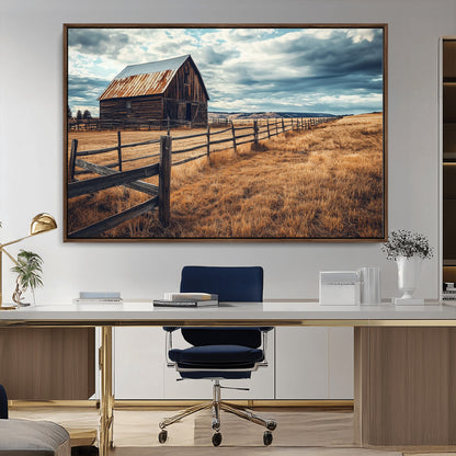 69356982-MGV-CV-36X24-Old Barn Wall Art Canvas Print, Framed Rustic Fence Art Picture Print, Wooden Farmhouse Perfect Rustic Farmhouse Decor Artwork