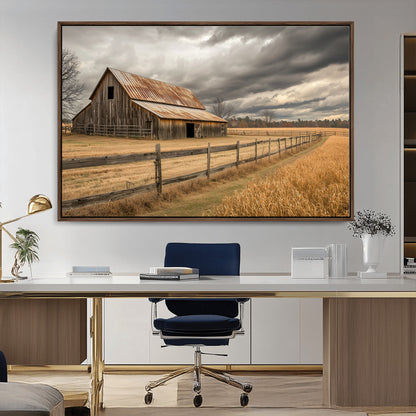 26821575-MGV-CV-36X24-Old Barn Wall Art Canvas Print, Framed Rustic Barn Art Picture Print, Moody Farm Perfect Rustic Farmhouse Decor Artwork