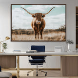 39350715-MGV-CV-36X24-Texas Longhorn Wall Art Canvas Print, Framed Longhorn Cow Art Picture Print, Western Cattle Perfect Rustic Western Decor Artwork