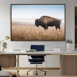 91267849-MGV-FC-36X24_Walnut-Wild Bison Wall Art Canvas Print, Framed Bison in Prairie Art Picture Print, Rustic Western Perfect Rustic Western Decor Artwork