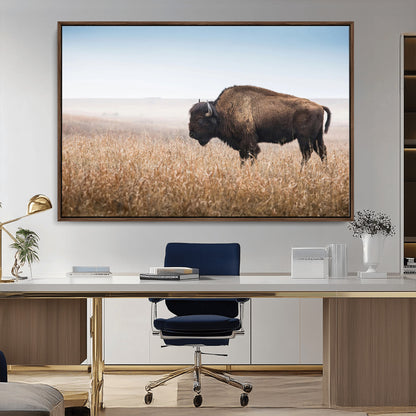 91267849-MGV-FC-36X24_Walnut-Wild Bison Wall Art Canvas Print, Framed Bison in Prairie Art Picture Print, Rustic Western Perfect Rustic Western Decor Artwork