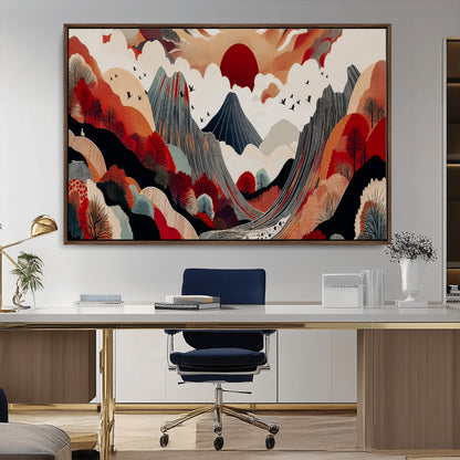 59495752-MGV-CV-36X24-Abstract Mountain Wall Art Canvas Print, Framed Vibrant Landscape Art Picture Print, Nature Drawing Perfect Contemporary